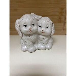 Vintage Puppy Dogs Figurine Porcelain Ceramic White W/Gold Spots China